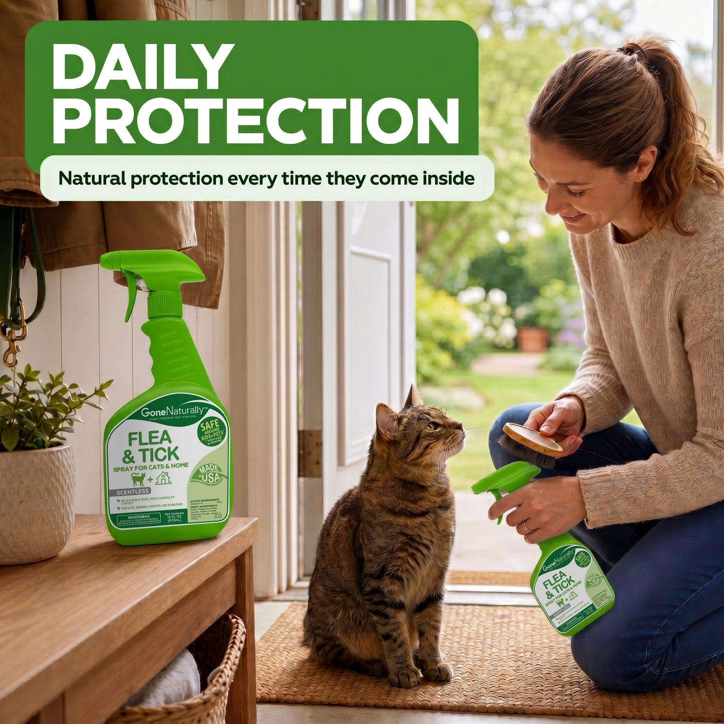 GoneNaturally Scentless Flea and Tick Spray for Cats & Home. 16oz.