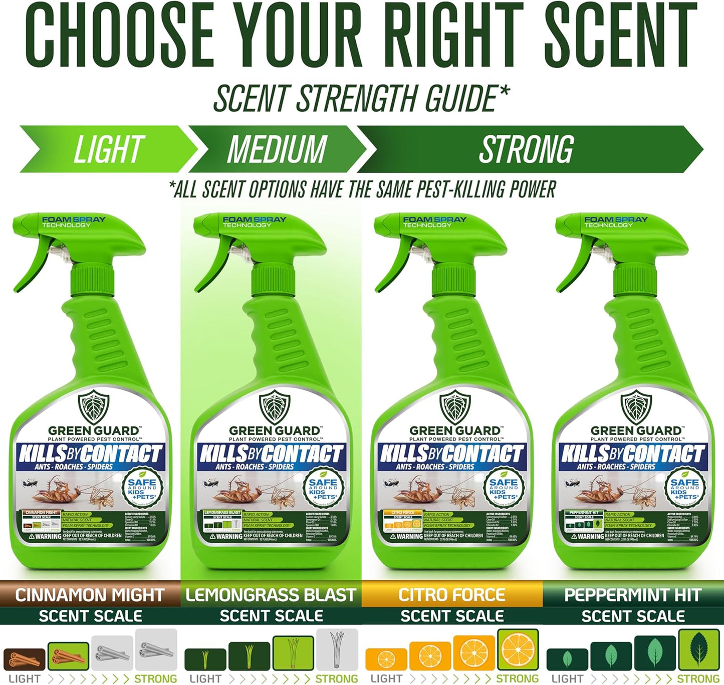 16 oz Citro Force Green Guard Pest Control Spray- Safe Around Children & Pets, Kills by Contact: Ants, Roaches, Spiders & Other Crawling Insects, Indoor and Outdoor, Pleasant Scent