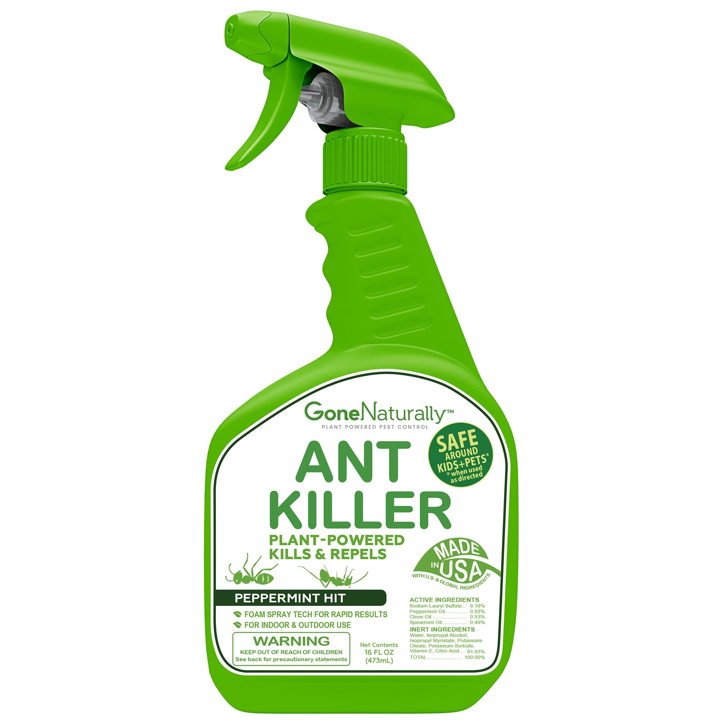 GoneNaturally Ant Killer– Peppermint Oil Ant Spray for Indoor & Outdoor Use– Natural Ant Repellent & Ant Killer for Home– Safe for Kids & Pets– Non-Toxic Pest Control Solution (16oz)