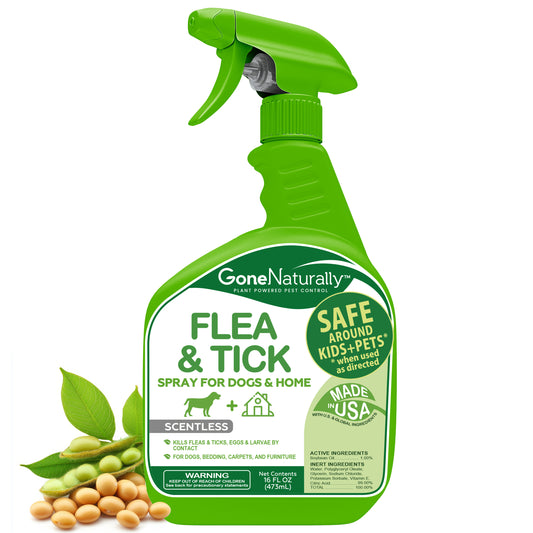 GoneNaturally Scentless Flea and Tick Spray for Dogs & Home. 16oz.