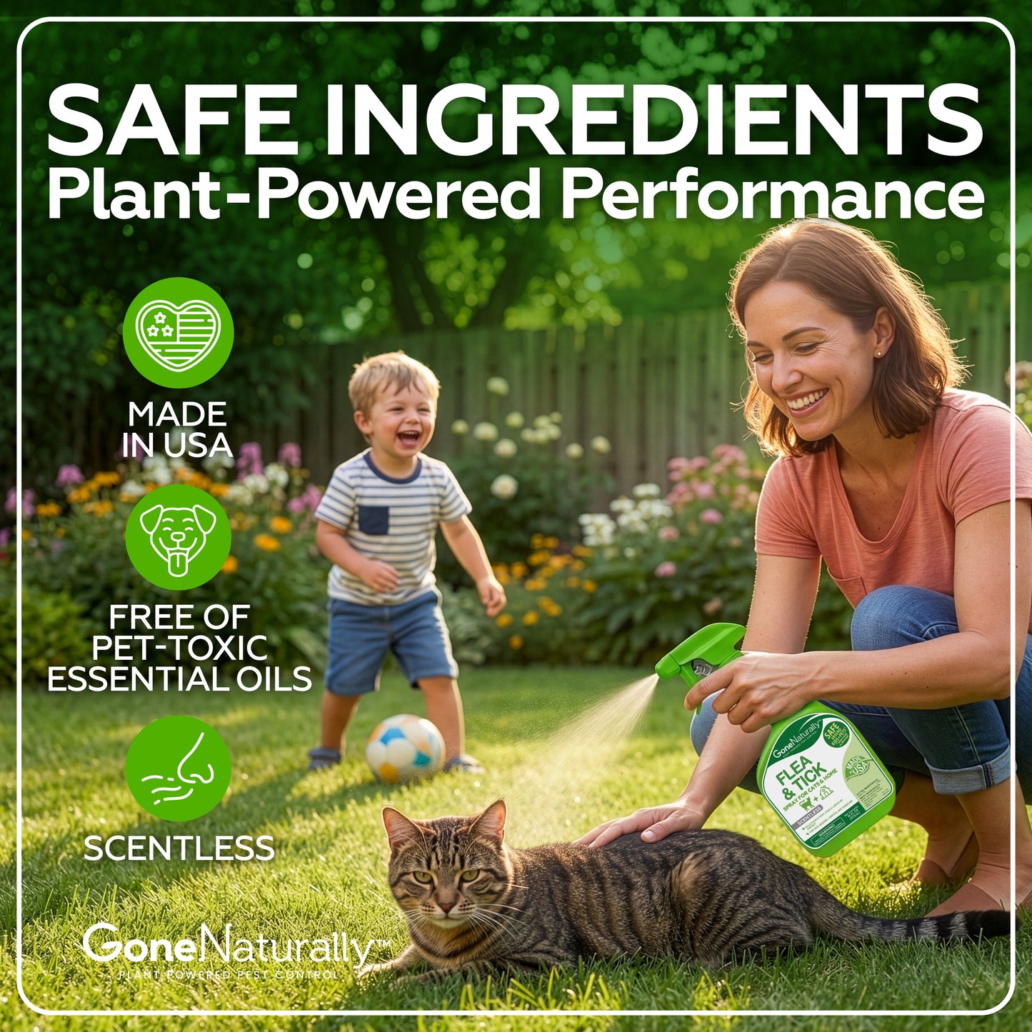 GoneNaturally Scentless Flea and Tick Spray for Cats & Home. 16oz.