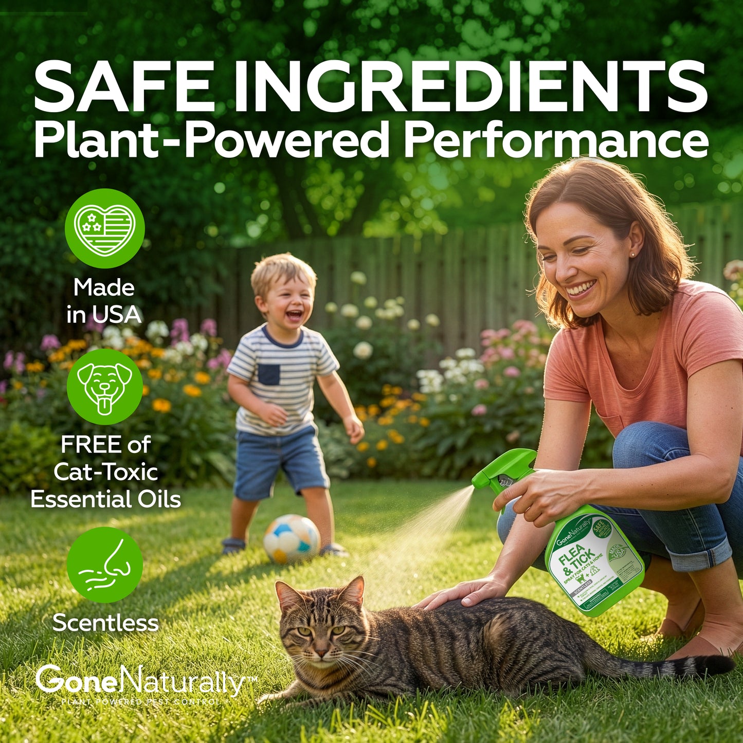 GoneNaturally Scentless Flea and Tick Spray for Cats & Home. 16oz.