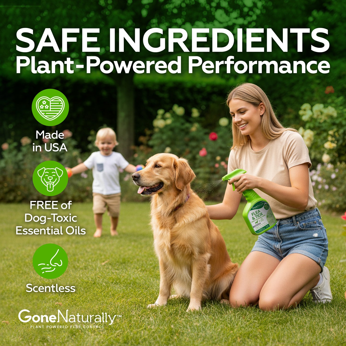 GoneNaturally Scentless Flea and Tick Spray for Dogs & Home. 16oz.