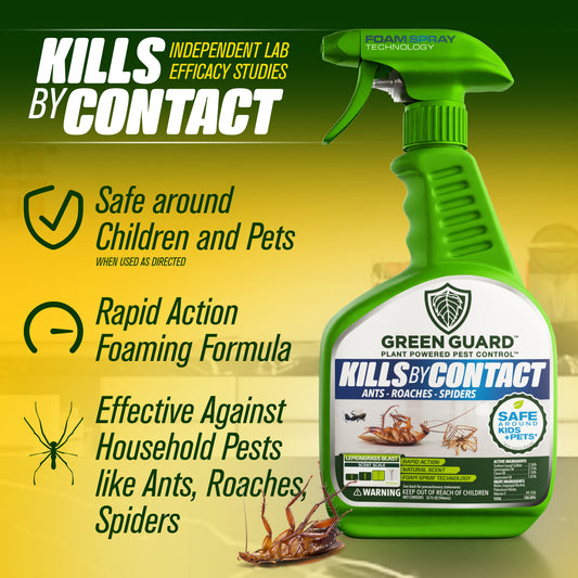 32 oz Lemongrass Blast Green Guard Pest Control Spray- Safe Around Children & Pets, Kills by Contact: Ants, Roaches, Spiders & Other Crawling Insects, Indoor and Outdoor, Pleasant Scent