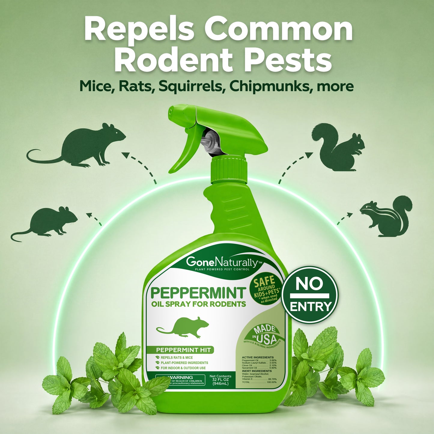 GoneNaturally Peppermint Rodent Repellent Spray. 32oz.