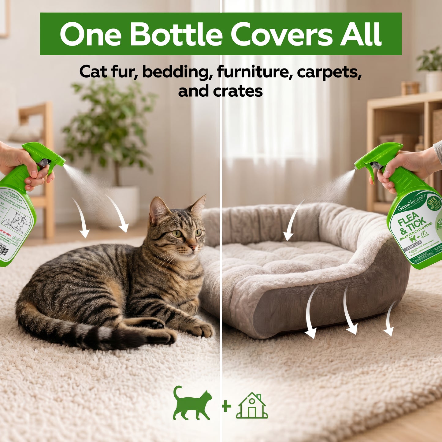 GoneNaturally Scentless Flea and Tick Spray for Cats & Home. 16oz.