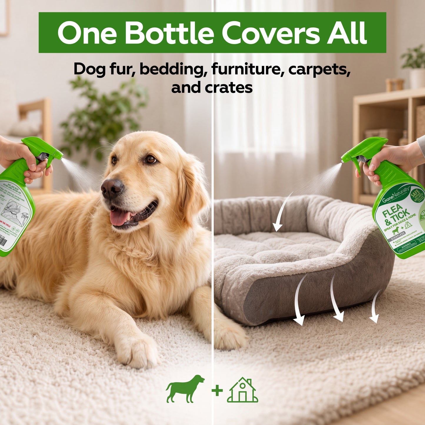 GoneNaturally Scentless Flea and Tick Spray for Dogs & Home. 16oz.