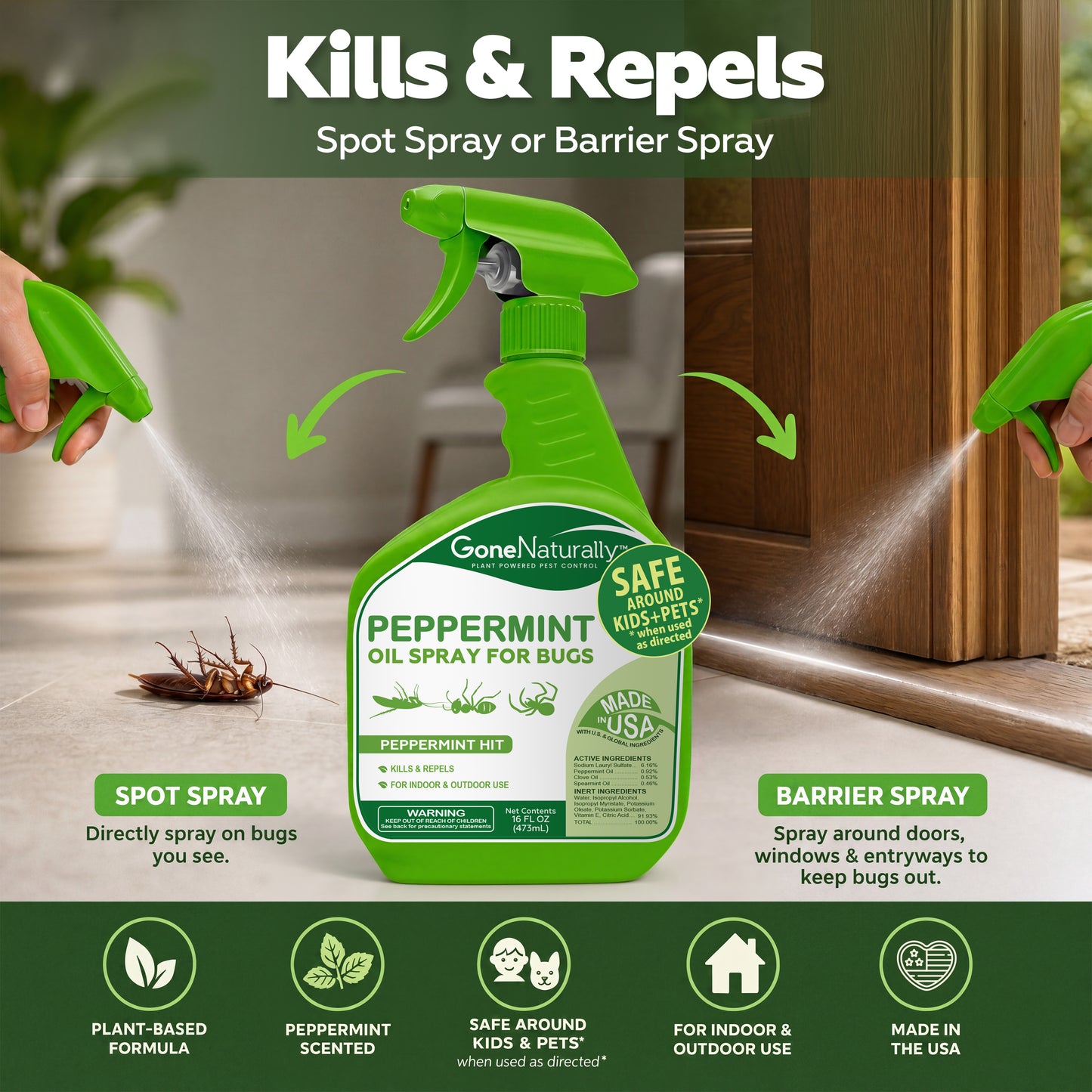spray to keep bugs off indoor plants GoneNaturally Peppermint Bug Spray. Kills & repels ants, roaches, spid