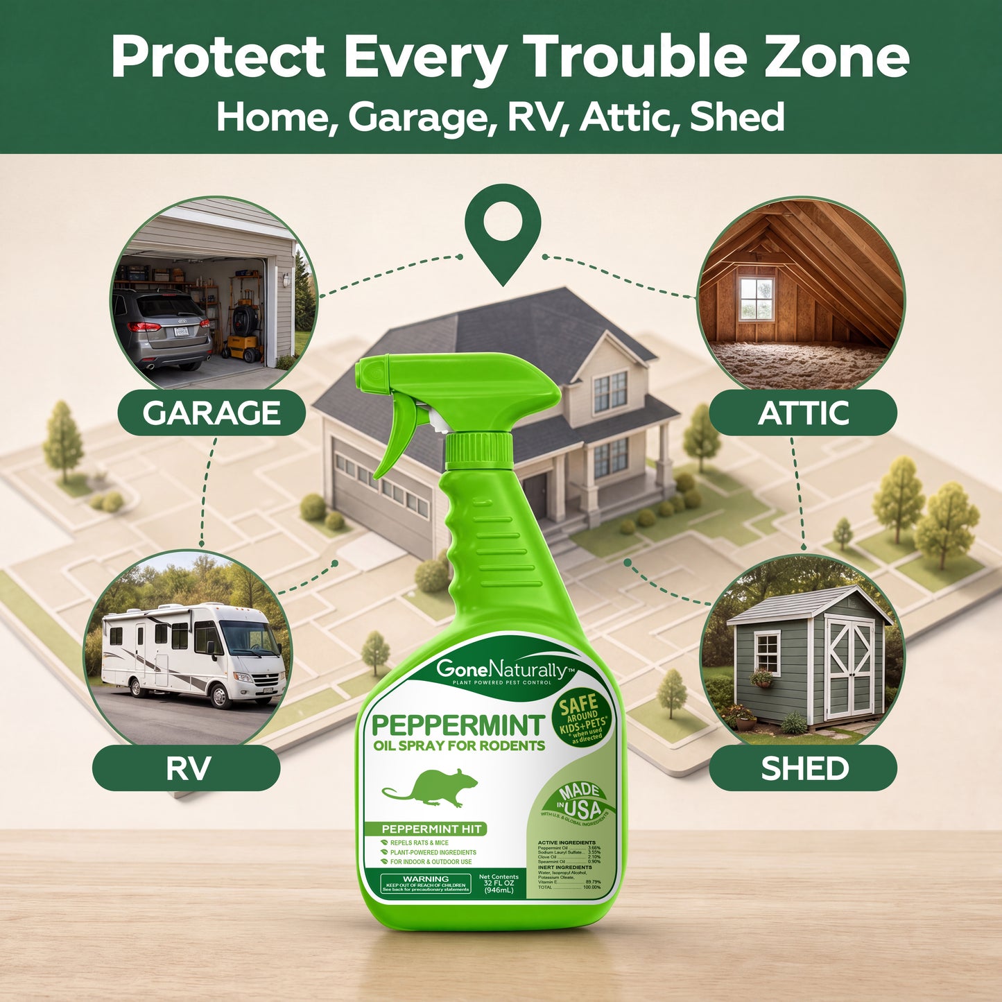 GoneNaturally Peppermint Rodent Repellent Spray. 32oz.