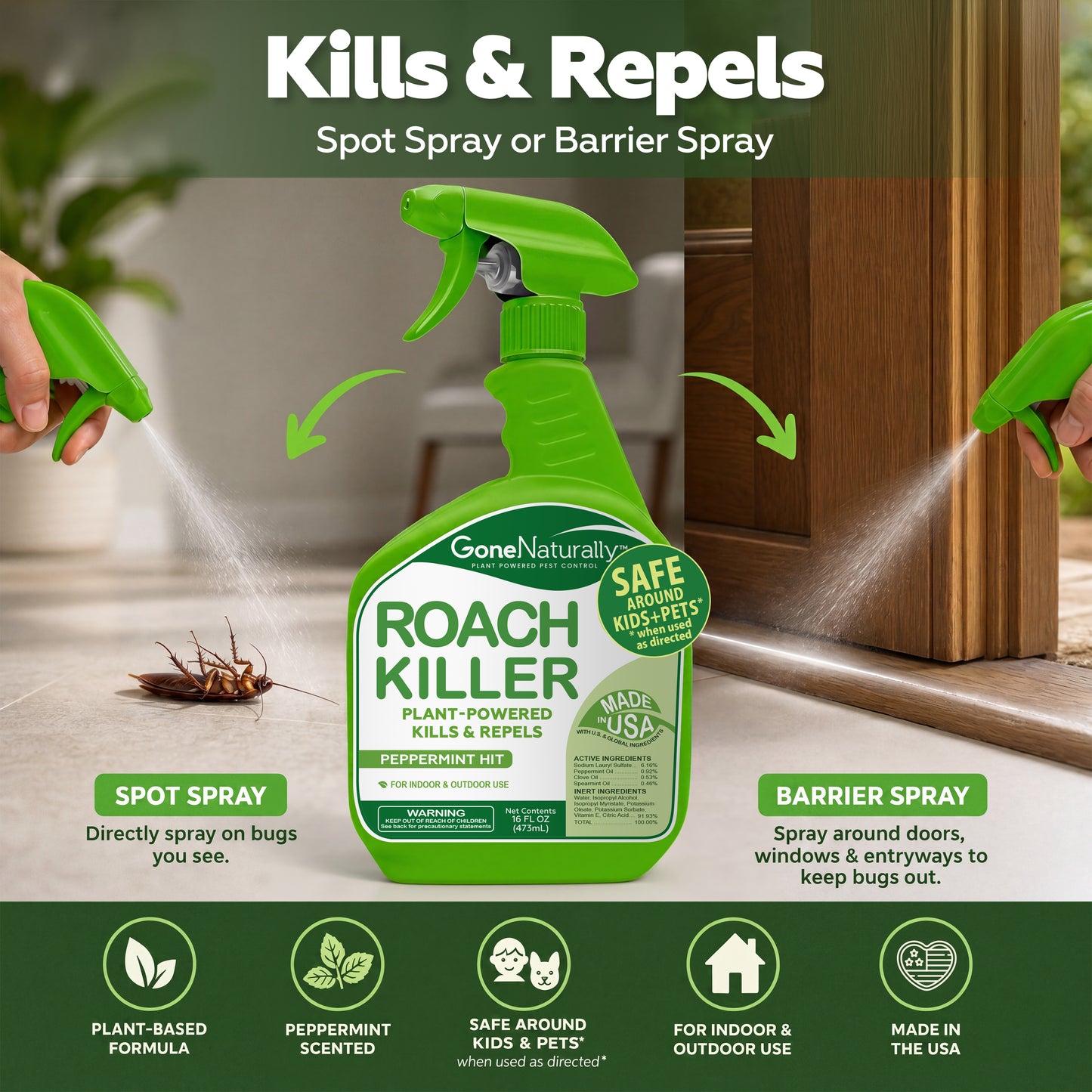 GoneNaturally Peppermint Roach Killer & Repellent. (16oz.)
