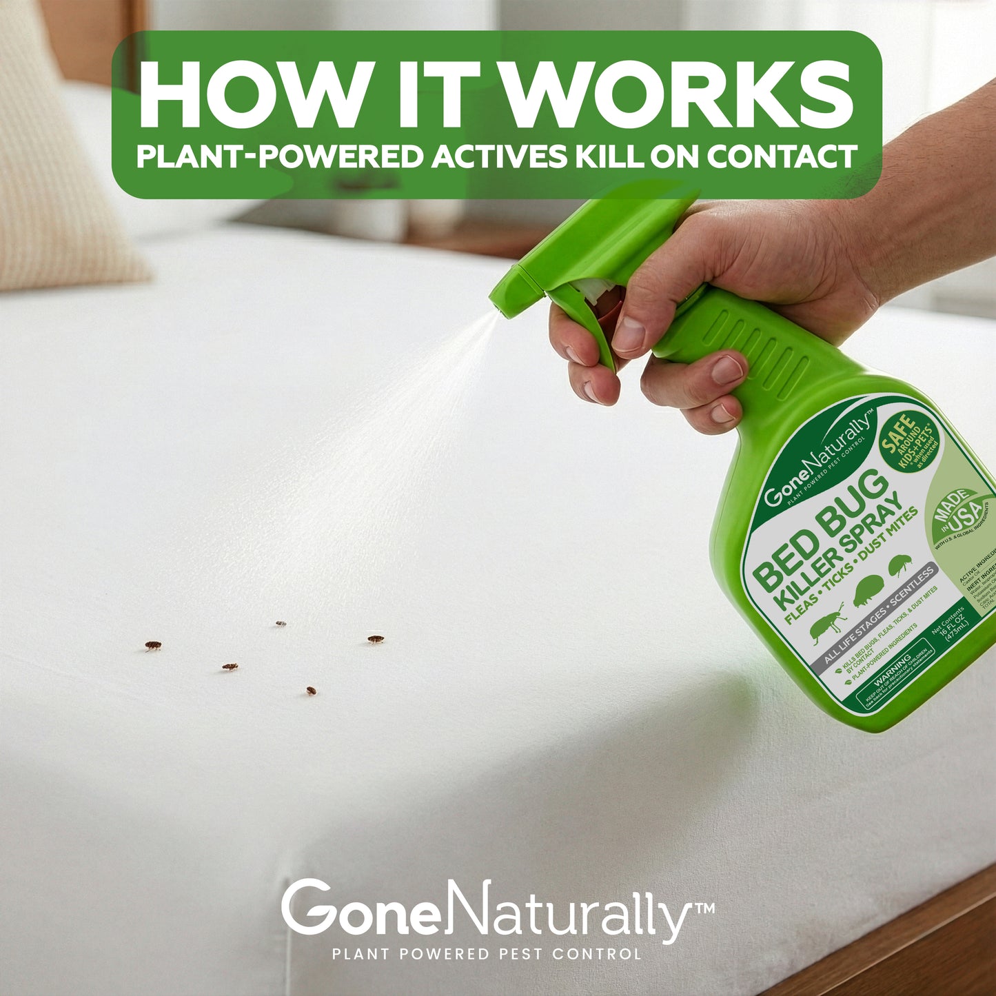 GoneNaturally Scentless Bed Bug Killer Spray. 16oz.