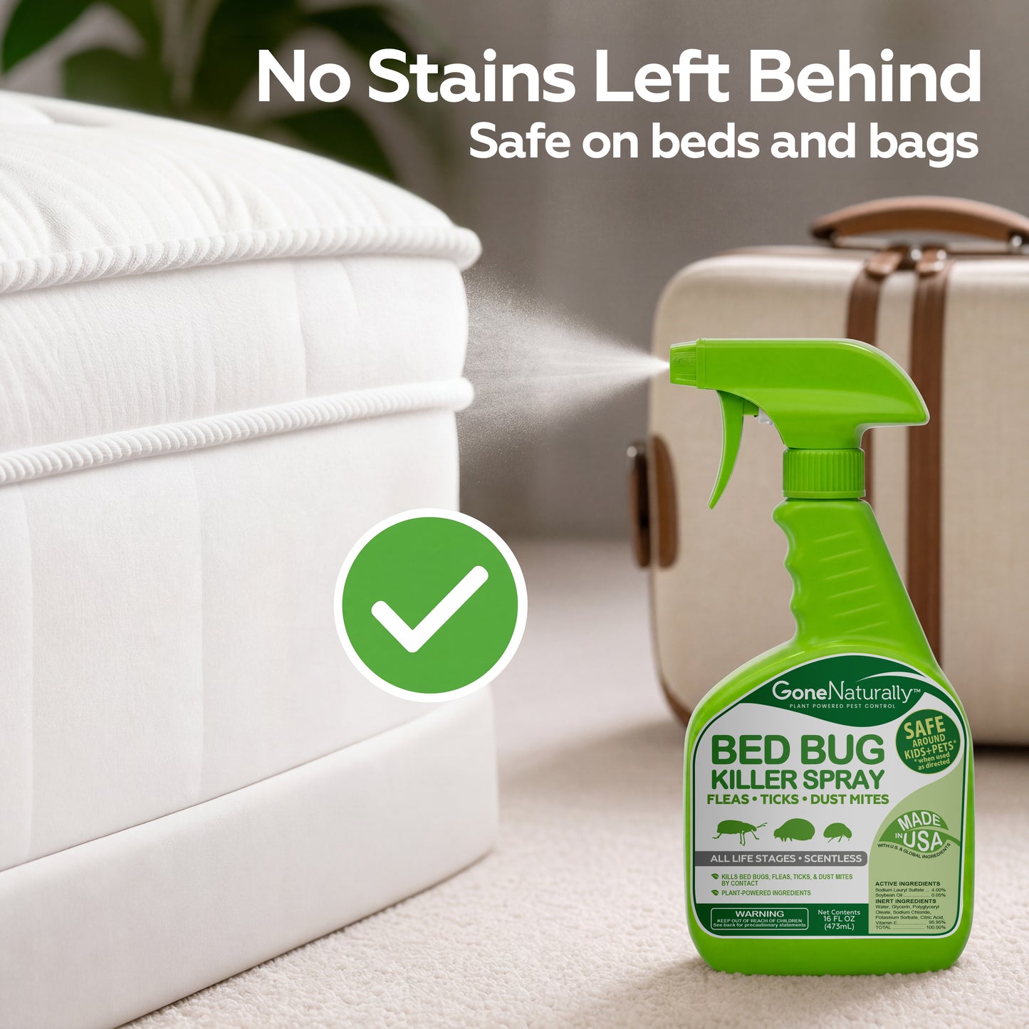 GoneNaturally Scentless Bed Bug Killer Spray. 16oz.