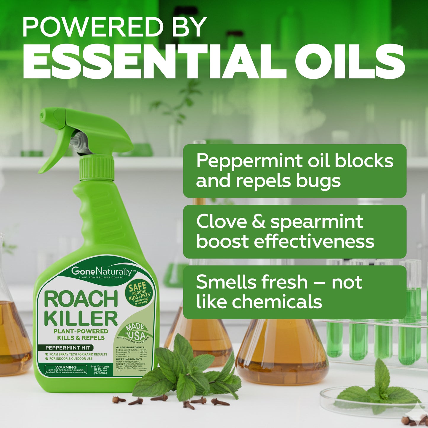 GoneNaturally Peppermint Roach Killer & Repellent. Non-toxic. 16oz.