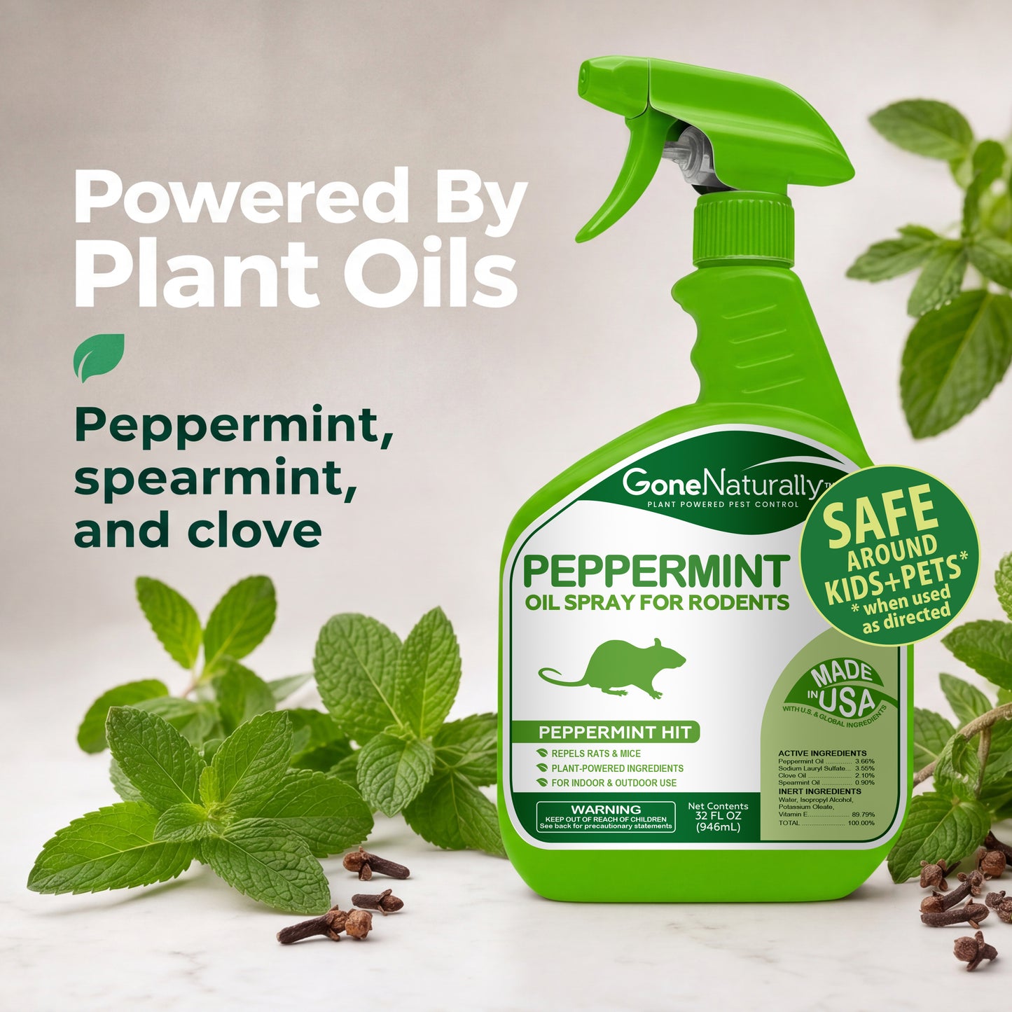 GoneNaturally Peppermint Rodent Repellent Spray. 32oz.