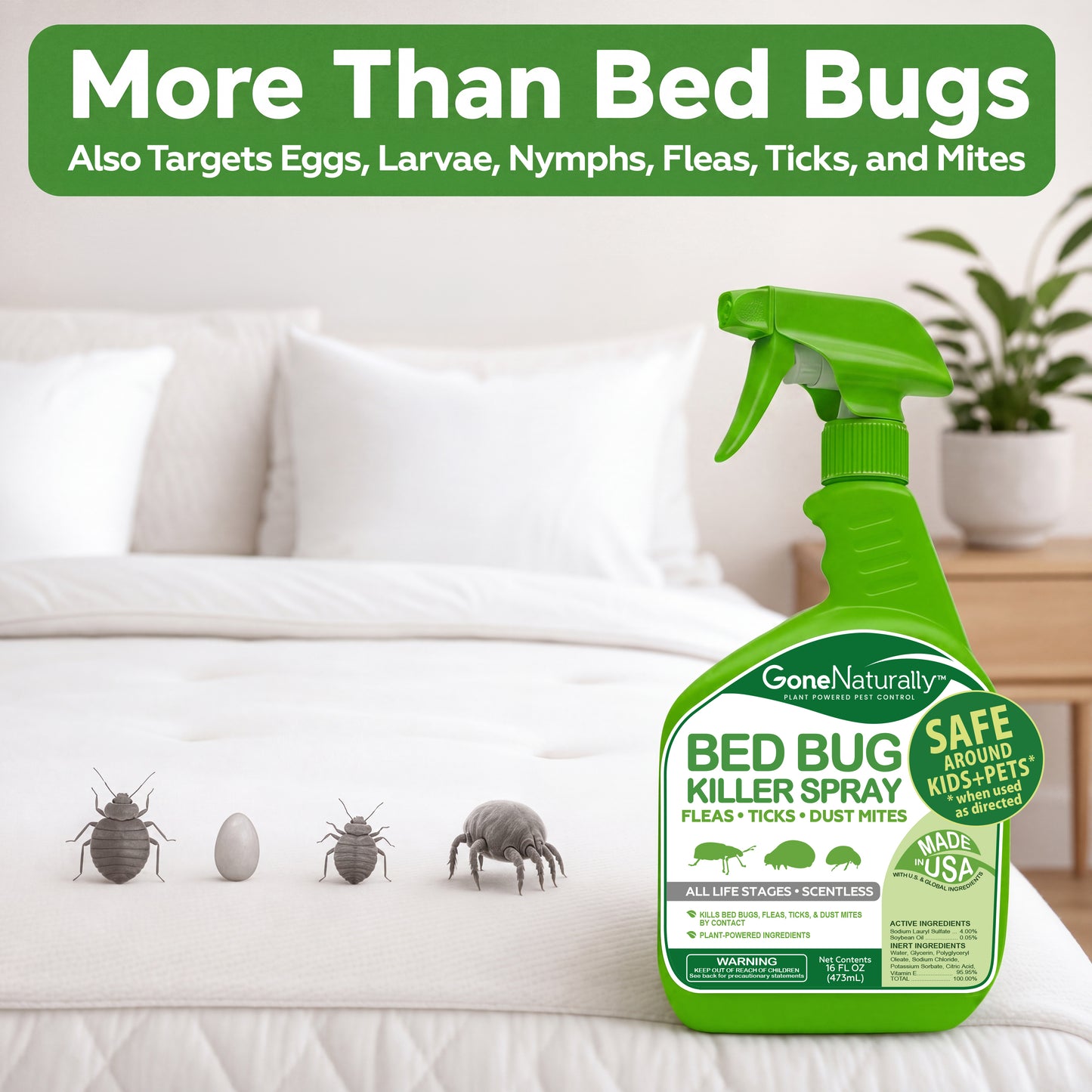 GoneNaturally Scentless Bed Bug Killer Spray. 16oz.