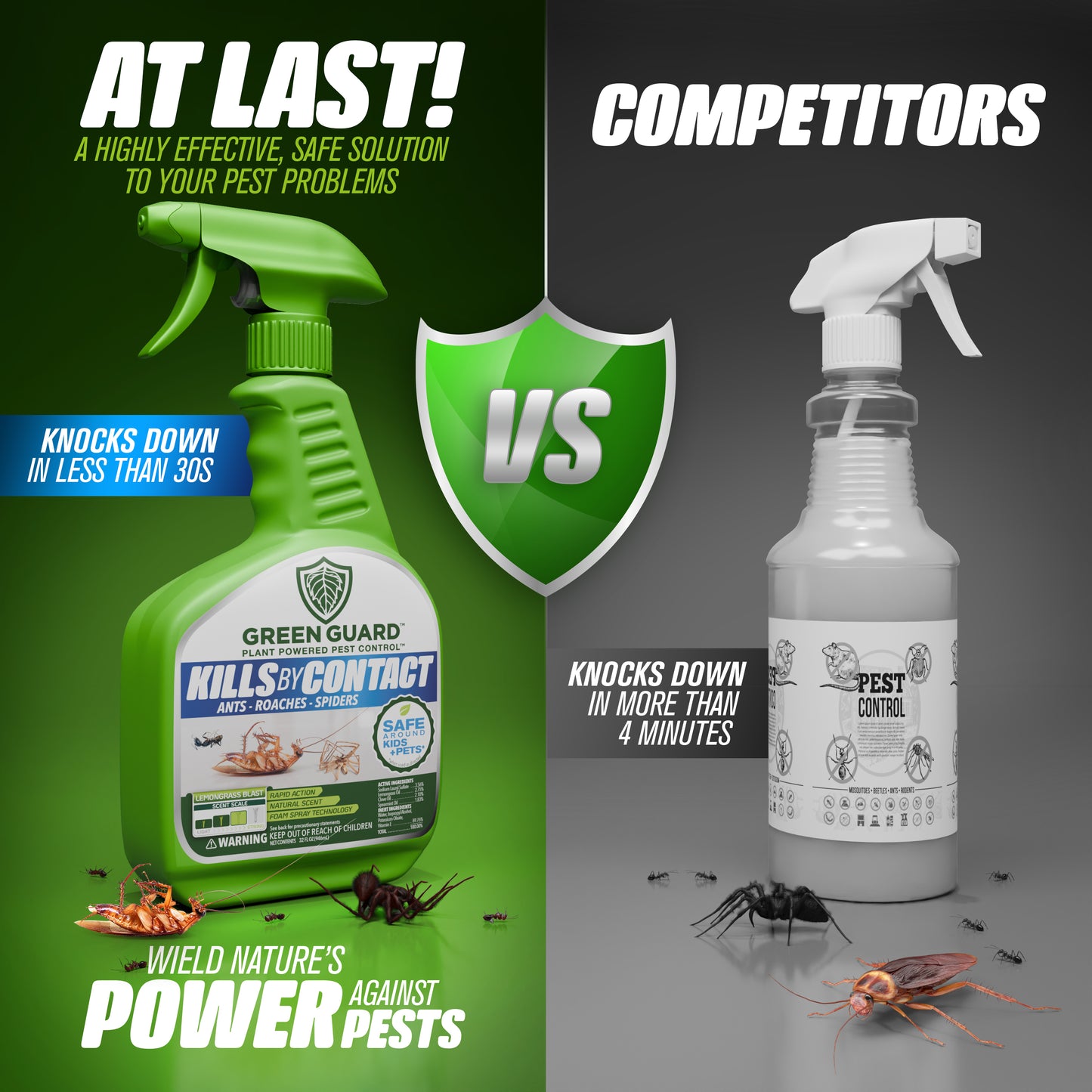 16 oz Lemongrass Blast Green Guard Pest Control Spray- Safe Around Children & Pets, Kills by Contact: Ants, Roaches, Spiders & Other Crawling Insects, Indoor and Outdoor