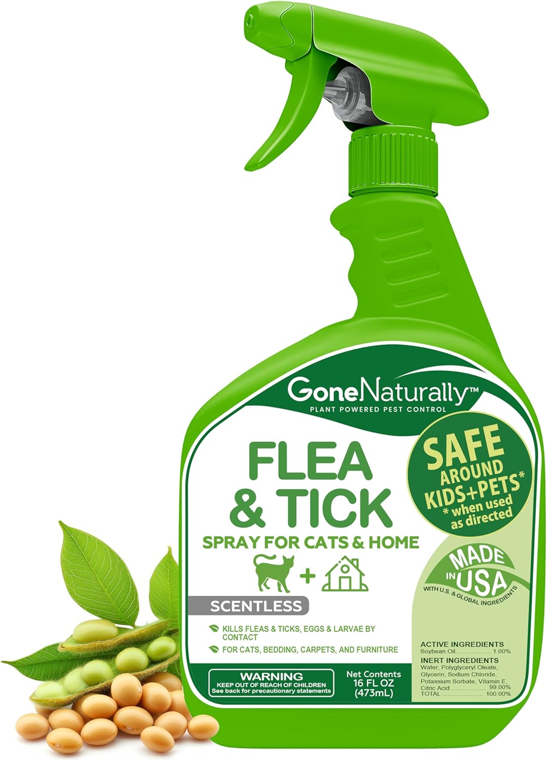 GoneNaturally Scentless Flea and Tick Spray for Cats(16oz)