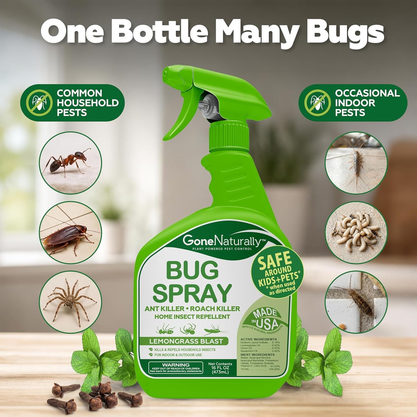 GoneNaturally Lemongrass Bug Spray for Home (16oz)