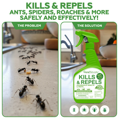 GoneNaturally Ant Killer– Peppermint Oil Ant Spray for Indoor & Outdoor Use– Natural Ant Repellent & Ant Killer for Home– Safe for Kids & Pets– Non-Toxic Pest Control Solution (16oz)