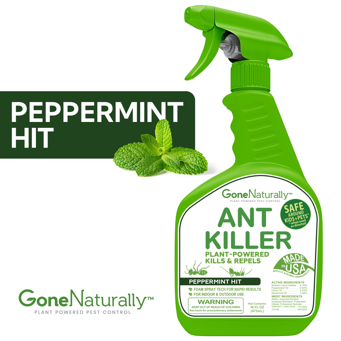 GoneNaturally Peppermint Ant Killer & Repellent. Indoor/outdoor. Safe for kids & pets. Non-toxic. 16oz.