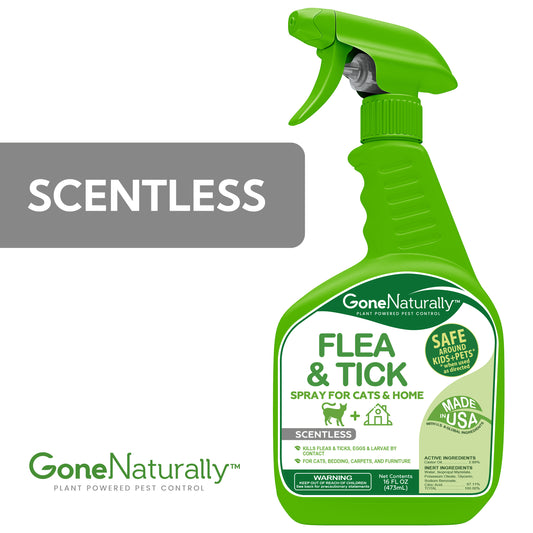 GoneNaturally Scentless Flea and Tick Spray for Cats & Home. 16oz.