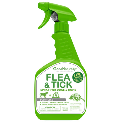 GoneNaturally Flea and Tick Spray for Dogs & Home–  Natural Flea and Tick Prevention for Dogs– Bed Bug Spray & Multi-Insect Killer– Scentless Plant-Based Formula Kills on Contact (32 oz)