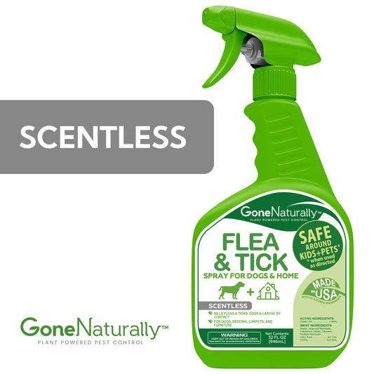 GoneNaturally Scentless Flea and Tick Spray for Dogs & Home. 32oz.