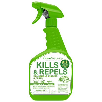 GoneNaturally Insect Repellent & Bug Spray for Home – Kills & Repels Ants, Roaches, Spiders, Flies, Mosquitoes, Silverfish & More – Safe for Kids & Pets – Indoor & Outdoor Use (Lemongrass Scent, 16oz)