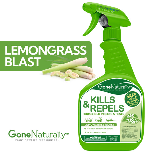 GoneNaturally Lemongrass Insect Repellent. Kills & repels ants, roaches, spiders, flies, mosquitoes, silverfish & more. 16oz.