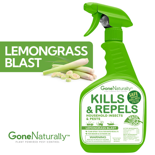 GoneNaturally Lemongrass Insect Repellent. Kills & repels ants, roaches, spiders, flies, mosquitoes, silverfish & more. 16oz.