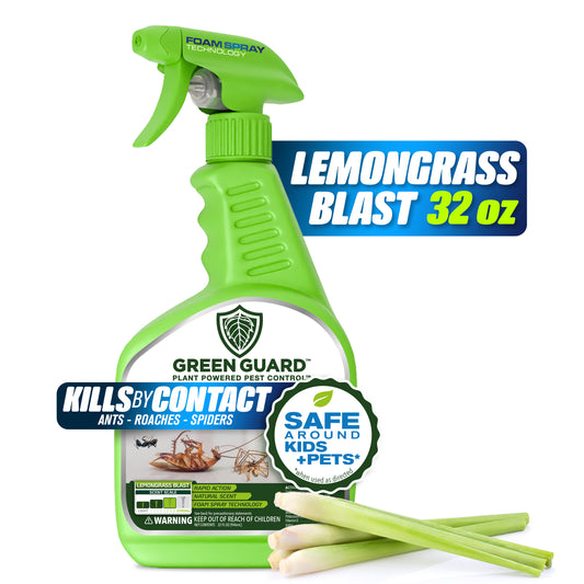 32 oz Lemongrass Blast Green Guard Pest Control Spray- Safe Around Children & Pets, Kills by Contact: Ants, Roaches, Spiders & Other Crawling Insects, Indoor and Outdoor, Pleasant Scent