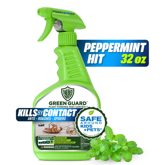32 oz Peppermint Hit Green Guard Pest Control Spray- Safe Around Children & Pets, Kills by Contact: Ants, Roaches, Spiders & Other Crawling Insects, Indoor and Outdoor, Pleasant Scent