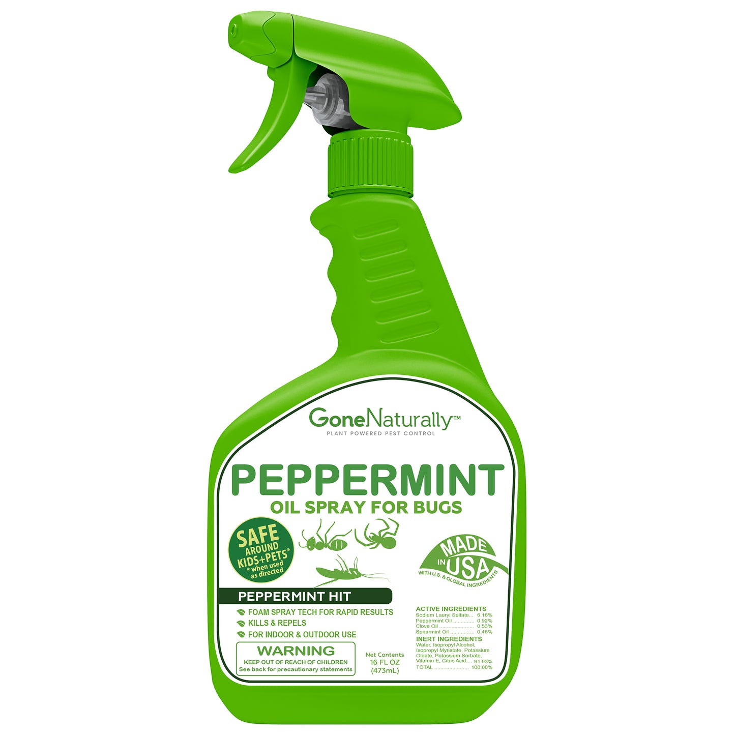 GoneNaturally Peppermint Oil Spray for Bugs–  Insect Repellent & Bug Spray for Home– Kills & Repels Ants, Roaches, Spiders, Flies, Mosquitoes & More– Safe for Kids & Pets– Indoor & Outdoor Use (16oz)