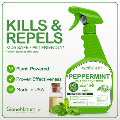 GoneNaturally Peppermint Oil Spray for Bugs–  Insect Repellent & Bug Spray for Home– Kills & Repels Ants, Roaches, Spiders, Flies, Mosquitoes & More– Safe for Kids & Pets– Indoor & Outdoor Use (16oz)