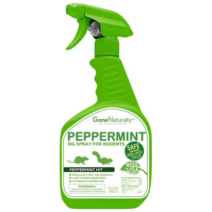 GoneNaturally Peppermint Oil Spray for Rodents– Peppermint Scented Rodent Repellent Spray– Mouse Repellent Spray Indoor Outdoor– Rat and Squirrel Repellent Spray for house– Safe for Pets & Kids (32oz)