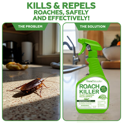 GoneNaturally Roach Killer – Natural Peppermint Oil Roach Spray for Indoor & Outdoor Use – Cockroach Killer & Roach Repellent for Home – Safe for Kids & Pets – Non-Toxic Pest Control (16oz)