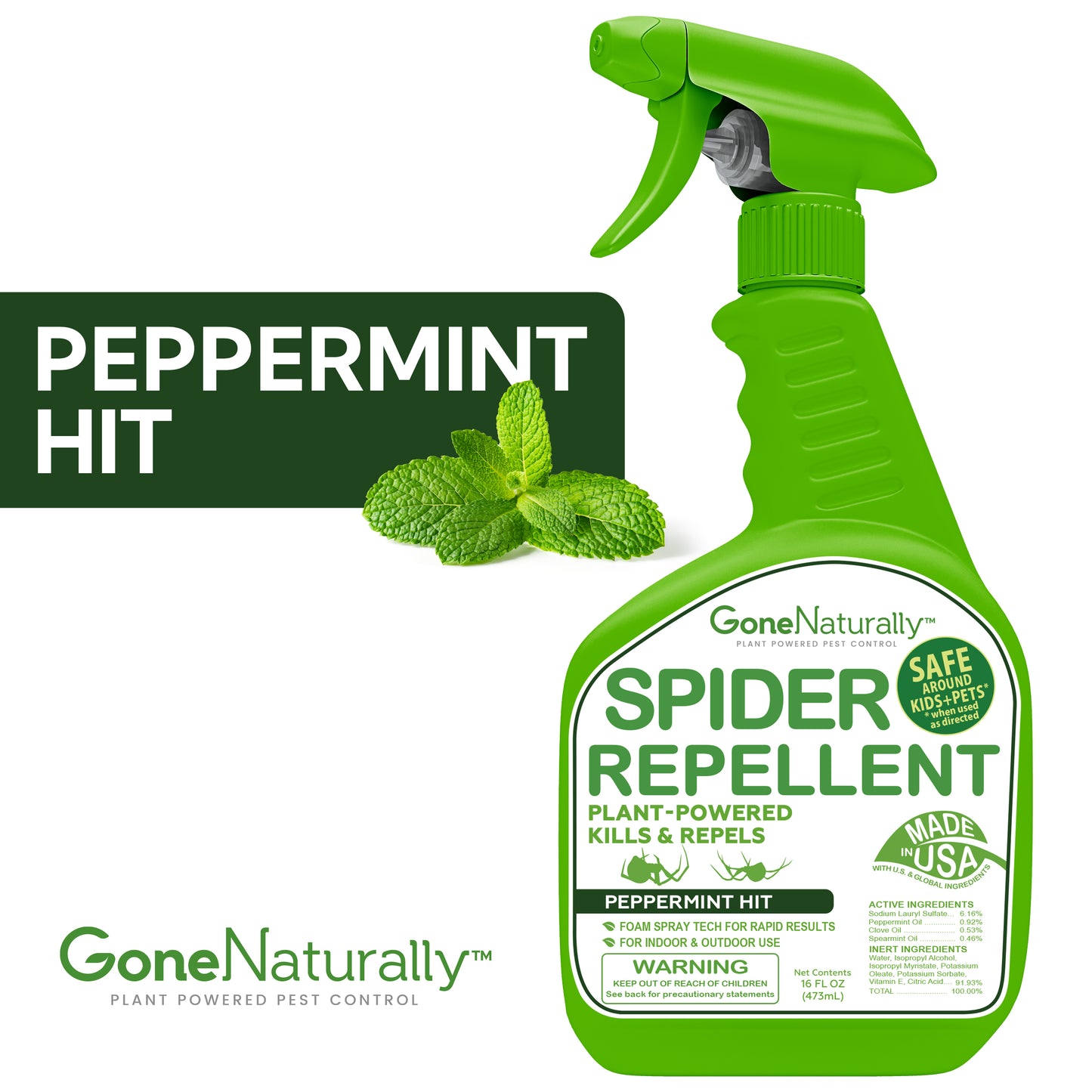 GoneNaturally Peppermint Spider Repellent. Indoor/outdoor. Safe for kids & pets. Non-toxic. 16oz.